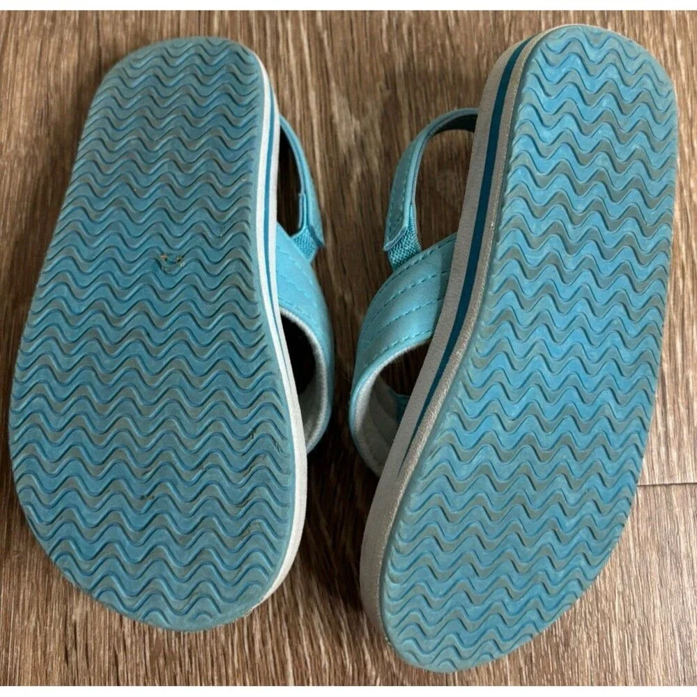 Cat & Jack Girls Flip Flop Sandals 9/10 Blue Palm Tree Print